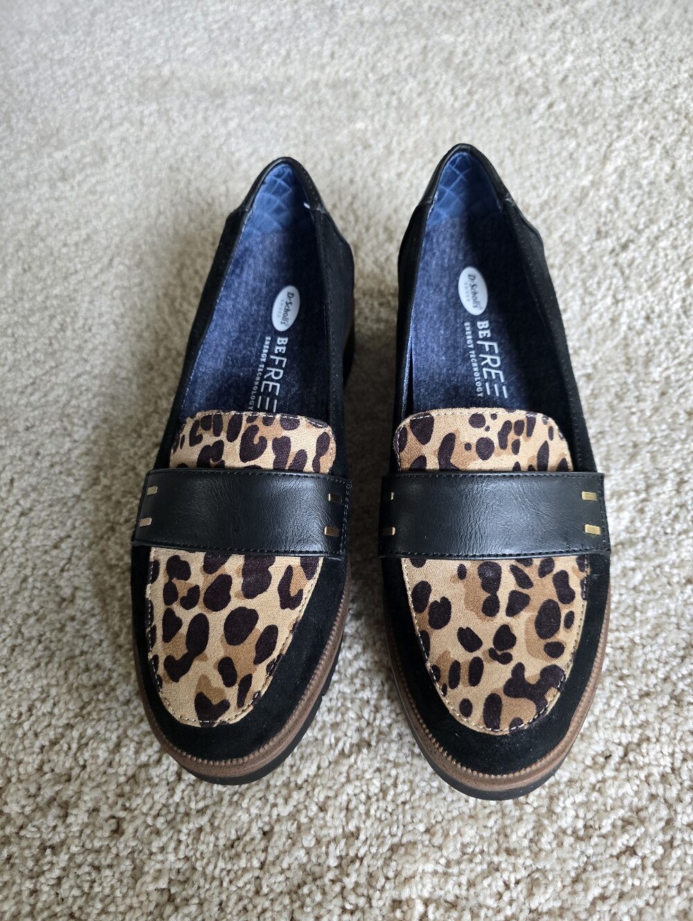 Dr. Scholls Be Free Comfort Loafers Black And Leopard Print Shoes Size 7 Womens